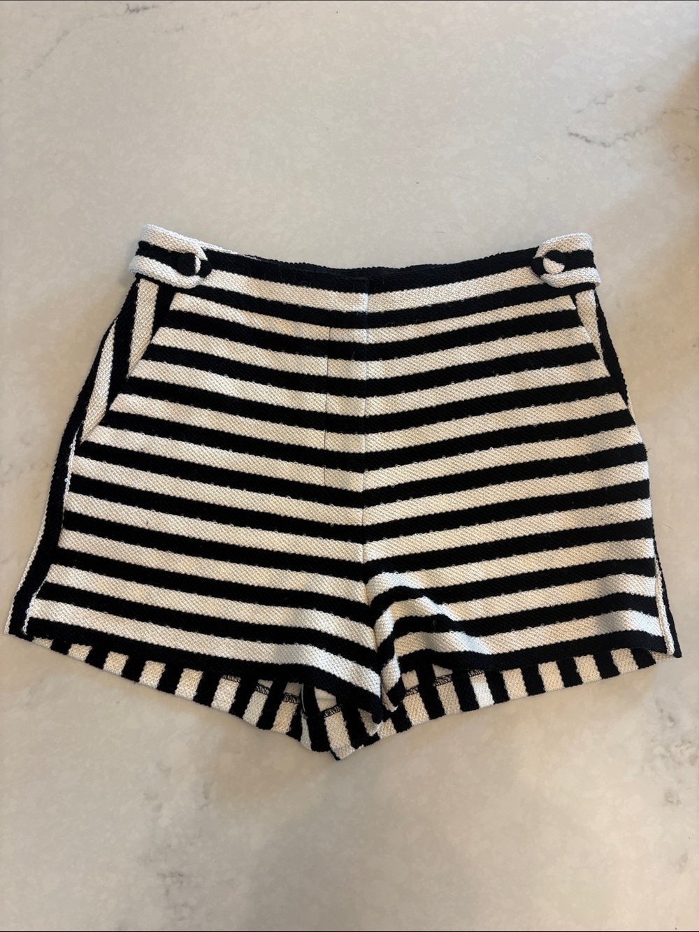 Milly Black & White Striped High-Waist Shorts